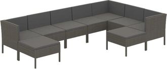vidaXL Set De Muebles De Jard&iacute;n 9 Pzas Y Cojines Rat&aacute;n Sint&eacute;tico Gris Vidaxl