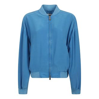 Versace Bomber Jackets, female, Blue, Size: M Blouson Overdyed