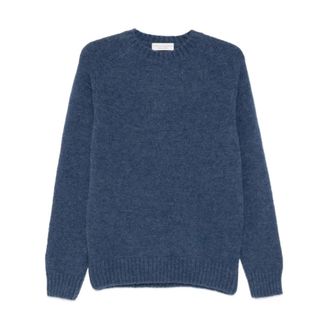 FILIPPO DE LAURENTIIS Round-neck Knitwear, male, Blue, Size: 3XL Crewneck Sweater LS