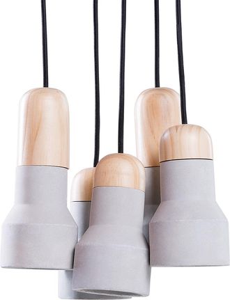 Beliani L&aacute;mpara De Techo Gris Luz 5 Focos De Hormig&oacute;n Madera Clara Moderna Industrial Apure