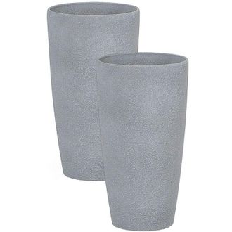 Beliani Conjunto De 2 Macetas De Mezcla De Piedra Gris 23 Cm Jardinera Minimalista Abdera
