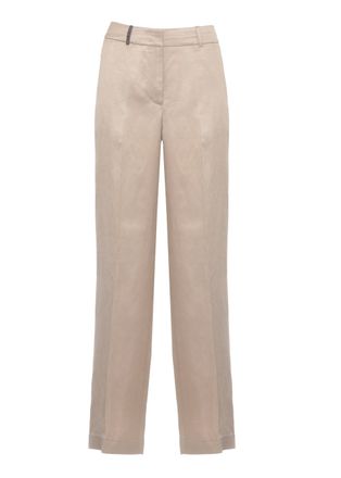 PESERICO Brown Linen Straight-Leg Pants