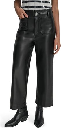 DKNY Crop Wide Leg Faux Leather Pants in Black/Shiny Silver at Nordstrom Rack, Size 14