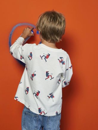 Vertbaudet Jungen Shirt HAPPY LA mit Recycling-Baumwolle wei&szlig; bedruckt