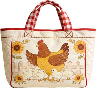 Generic Vintage Quilted Tote Bag,Cute Animals Print Cotton Shoulder Bag,Canvas Book Print Shoulder Bags for Vacation Shopping