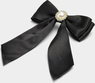 Simons Womens Satiny black bow barrette
