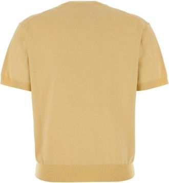 Prada Womens Logo-Embroidered Recycled Silk Knit T-Shirt Yellow Nylon