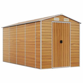 Berkfield Home Garden Shed Light Brown 191x385x198 cm Galvanised Steel | Size: 191 x 385 x 198 cm