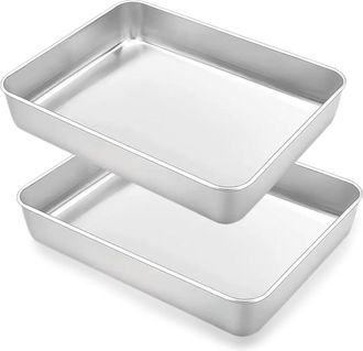 OEM Juego De 2 Bandejas Rectangulares (30 X 25 X 5,5 Cm) De Acero Inoxidable Para Hornear, Aptas Para Lavavajillas, Ideales Para Hornear, Asar Y Servir