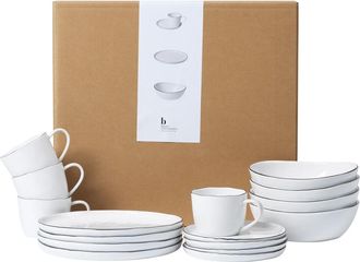 Broste Copenhagen Salt Geschirr Fr&uuml;hst&uuml;cksset, weiss / schwarz