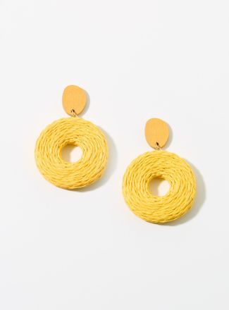 Simons Womens Round wood and raffia earrings