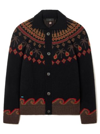 Alanui Black Sweet Winter Jacquard Virgin Wool Cardigan