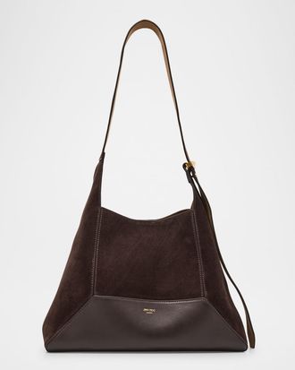 Jimmy Choo London Medium Diamond Brown Suede & Leather Hobo Bag