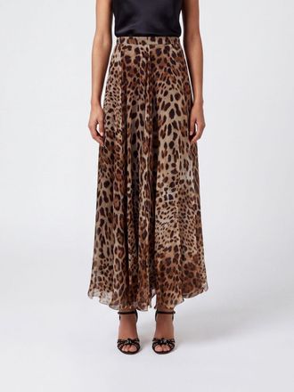 Dolce & Gabbana Gonna midi a ruota in seta con stampa animalier