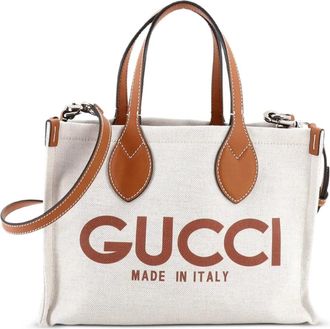 Gucci Logo Shopper Tote Printed Canvas Small shoulder bag - Beige