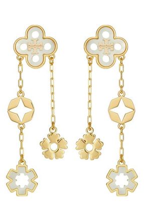 Tory Burch forget me not drop earrings in Tory Gold /Mother Of Pearl at Nordstrom