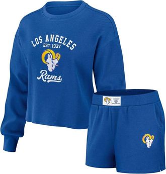 WEAR by Erin Andrews Womens WEAR by Erin Andrews Royal Los Angeles Rams Waffle Knit Long Sleeve T-Shirt & Shorts Lounge Set at Nordstrom, Size Xx-Large