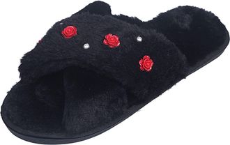 Generic Slippers Women Cozy Womens Cozy Clogs Floral Comfort Slip On Winter For Home And Leisure For Her Cozy House Slippers(Red, 5)