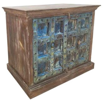 Wanderlust Deco Aparador de madera acabado artesanal azul 118x50x101h cm