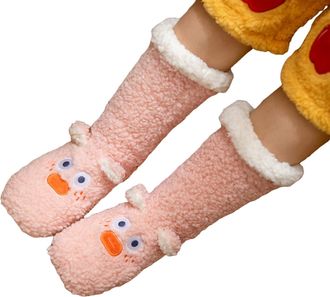Generic Ladies Soft Slipper Socks, Hand Crochet Fluffy Design with Non Slip Grippers, Breathable Anti-Sweat Thermal Indoor Home Floor Socks