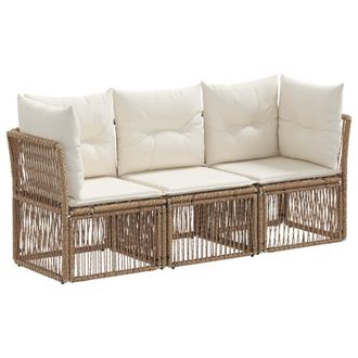 vidaXL Conjunto De Sof&aacute;s De Jard&iacute;n 3 Pcs Beige Rat&aacute;n Sint&eacute;tico Vidaxl
