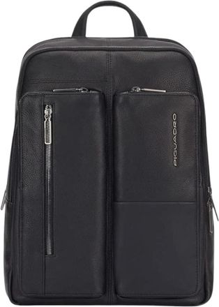 Piquadro Zwarte Heren Laptop Rugzak - Heren - Rugzakken - Zwart - ONE Size - Leer - Tassen
