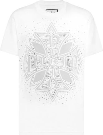 Philipp Plein Round Neck T-Shirt Plein Cross Stones - Heren - T-shirts - Wit - M - Katoen - Tops