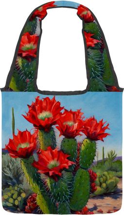 Generic Red Cactus Flowers Reversible Canvas Shoulder Tote - Double-Sided Print, 12oz Cotton, 27cm Drop, Fold-Flat Bag for Travel, Shopping, Street Outings