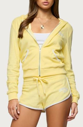 Edikted Madilyn Terry Cloth Zip-Up Hoodie in Yellow at Nordstrom, Size X-Large