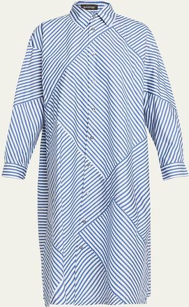 Eskandar Slim A-Line Long-Sleeve Shirtdress With Collar And Stepped Insert