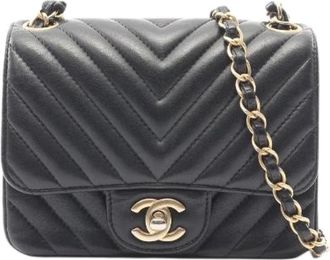Chanel Pre-owned Chevron V Stitch Lamsleer Mini Schoudertas - Dames - Vintage Schoudertas - Zwart - ONE Size - Leer - Vintage