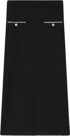 Tory Burch Wool Scalloped Skirt - Dames - Kokerrokken - Zwart - M - Wol - Rokken