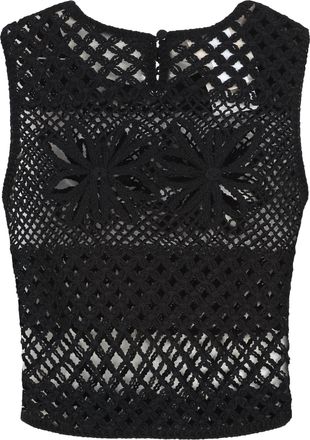 Pinko Womens Gonzano Sleeveless Crochet Top, Black Viscose Tops