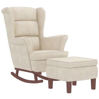 vidaXL Vidaxl - Poltrona a Dondolo Gambe in Legno e Poggiapiedi Crema Velluto