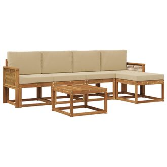vidaXL Conjunto De Sof&aacute;s De Exterior 6 Pcs Natural Y Beige Poli&eacute;ster Vidaxl