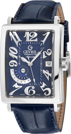 Gevril Group Avenue of Americas SS Case, Blue Dial, Genuine Italian Handmade Leather Strap