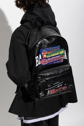 Balenciaga Leather Backpack Explorer, Mens, Black