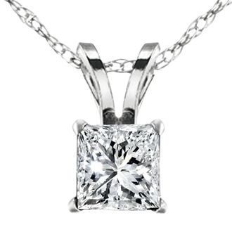 Pompeii3 2 1/2Ct Princess Cut Diamond Certified Solitaire Necklace Lab Grown 14k White Gold