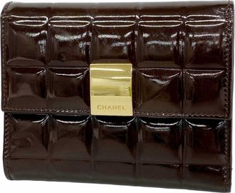 Chanel Dark Brown Patent Leather Long Wallet (Bi-Fold) (Pre-Owned)