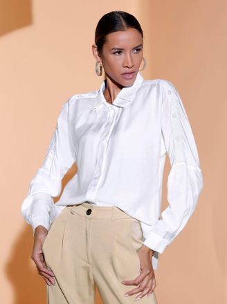 Cr&eacute;ation L Langarmbluse CREATION L, Damen, Gr. 36, wei&szlig;, 70% Viskose, 30% Seide, unifarben, Blusen Langarmbluse