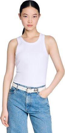 Sandro Beaded ribbed vest top in White at Nordstrom, Size X-Large