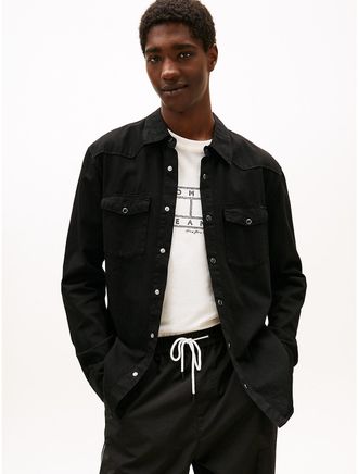 Tommy Hilfiger Mens Tommy Jeans Denim Western Shirt - Black - XL