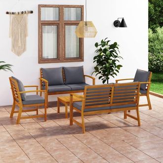 vidaXL Muebles De Jard&iacute;n 5 Pzas Cojines Madera Maciza De Acacia Vidaxl