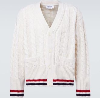 Thom Browne RWB Stripe cable-knit virgin wool cardigan
