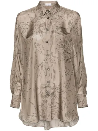 Brunello Cucinelli Zijden blouse met print - Groen