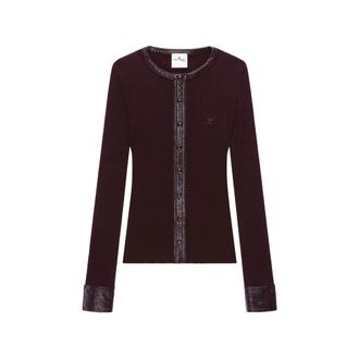 Courr&egrave;ges Vinyl-trim Ribbed-knit Cardigan