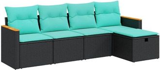 vidaXL Set De Muebles De Jard&iacute;n 5 Pzas Y Cojines Rat&aacute;n Sint&eacute;tico Negro Vidaxl