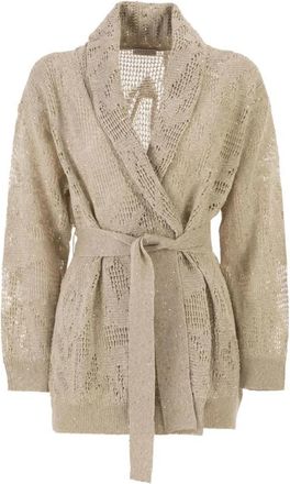 Brunello Cucinelli Gebreid wikkelvest - Dames - Vesten - Beige - XS - Truien & Vesten