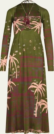 Johanna Ortiz Eternal Tropical Cutout Long-Sleeve Ankle Dress