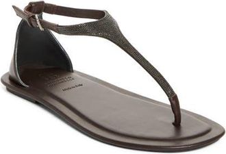 Brunello Cucinelli Monili T-Strap Sandal in C8279 Testa Moro at Nordstrom, Size 6.5Us